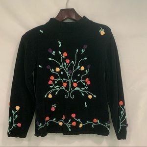 Vintage 90s Black Chunky Sweater S Retro Floral